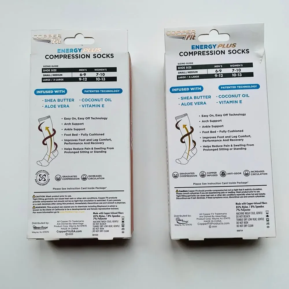 2 Pair Copper Fit Energy Plus Compression Socks Size S/M NEW